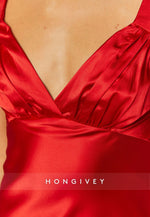 Simple Sheath Party Dress Red V-Neck Satin V Back Mini Homecoming Dress
