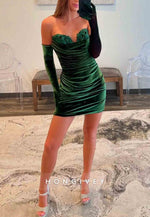 Dark Green Bodycon Sweetheart Short Velvet Homecoming Dress with Pleating