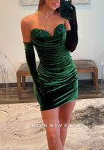 Dark Green Bodycon Sweetheart Short Velvet Homecoming Dress with Pleating