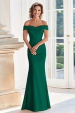 Champagne Off the Shoulder Sheath Mother of the Bride Dress with Appliques
