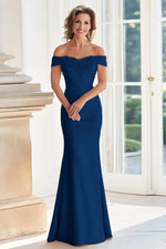 Champagne Off the Shoulder Sheath Mother of the Bride Dress with Appliques