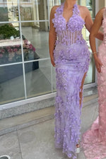 3D Floral Halter Corset Mermaid Evening Gown