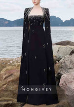 Long Sleeves A-Line Floor-Length Empire Evening Gown with Rhinestone