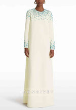 Long Sleeves A-Line Scoop Floor-Length Evening Gown with Blue Beading