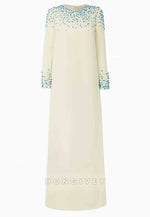 Long Sleeves A-Line Scoop Floor-Length Evening Gown with Blue Beading