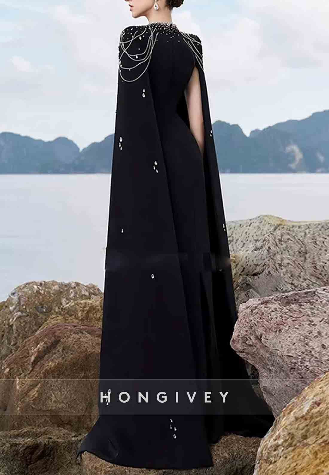 Long Sleeves A-Line Floor-Length Empire Evening Gown with Rhinestone