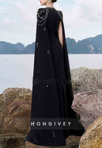 Long Sleeves A-Line Floor-Length Empire Evening Gown with Rhinestone