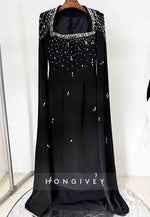Long Sleeves A-Line Floor-Length Empire Evening Gown with Rhinestone