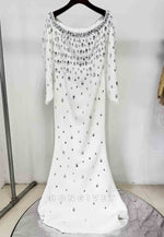 Off the Shoulder Floor-Length Long Sleeves Mermaid Evening Gowns with Rhinestone