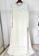 Long Sleeves A-Line Scoop Floor-Length Evening Gown with Blue Beading