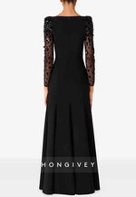 Bateau Neck Long Sleeves Back Zipper Floor-Length Evening Gowns