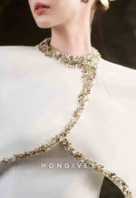 Shawl Long Sleeves Floor-Length Ivory Mermaid Formal Dresses