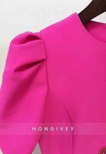 Floral Column Short Sleeves Cocktail Dresses Fuchsia Wedding Guest Dress