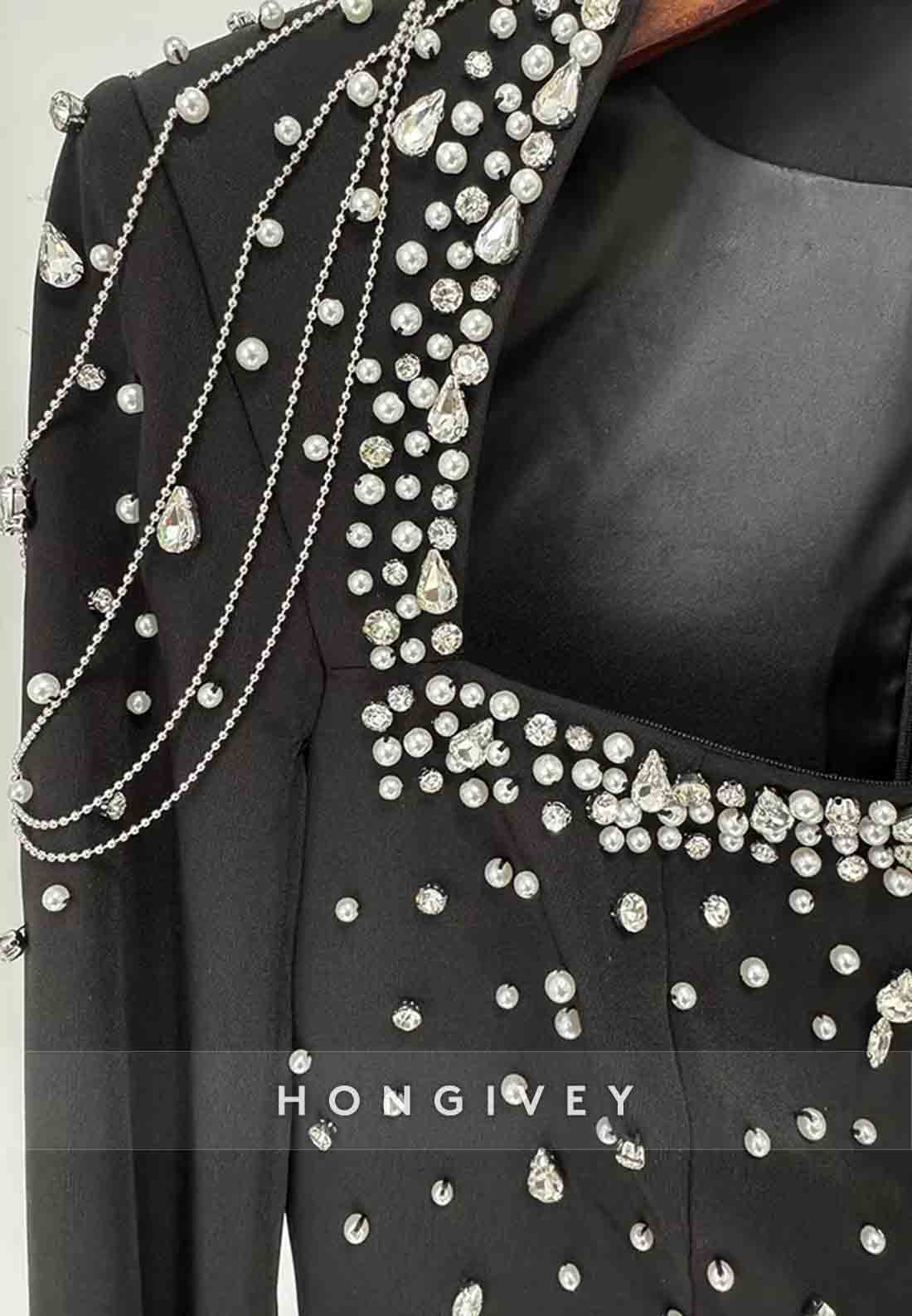 Long Sleeves A-Line Floor-Length Empire Evening Gown with Rhinestone