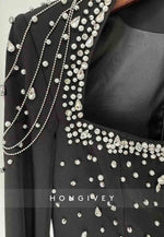 Long Sleeves A-Line Floor-Length Empire Evening Gown with Rhinestone