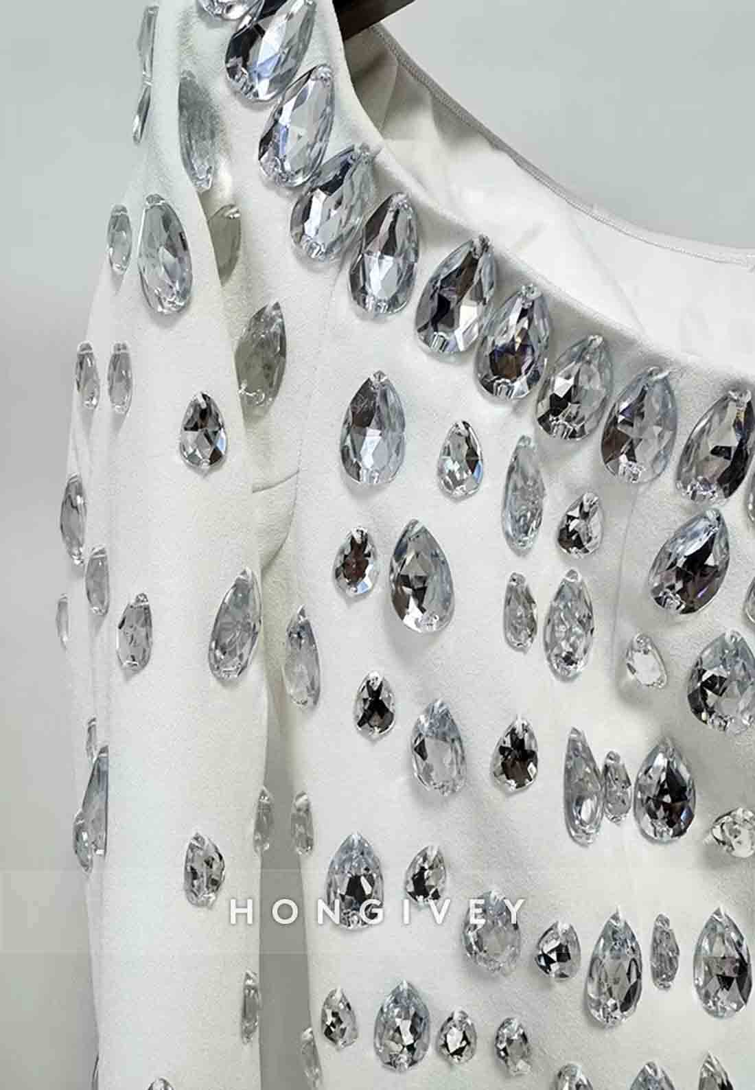 Off the Shoulder Floor-Length Long Sleeves Mermaid Evening Gowns with Rhinestone