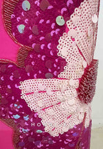 Floral Column Short Sleeves Cocktail Dresses Fuchsia Wedding Guest Dress