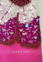 Floral Column Short Sleeves Cocktail Dresses Fuchsia Wedding Guest Dress