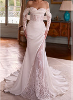 Elegant Off the Shoulder Lace Long Sleeve Mermaid Floor-Length Wedding Dress