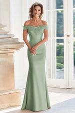 Champagne Off the Shoulder Sheath Mother of the Bride Dress with Appliques