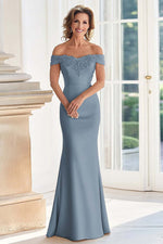 Champagne Off the Shoulder Sheath Mother of the Bride Dress with Appliques
