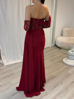 One Shoulder Detachable Long Sleeve Beaded Sequins Mermaid Evening Dress