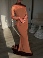 Lace High Neck Long Sleeve Mermaid Floor-Length Floraml Women Evening Dress