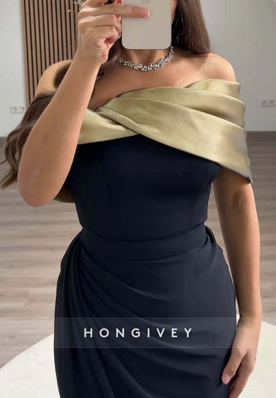 Simple Off the Shoulder Pleated Floor-Length Mermaid Evening Gowns