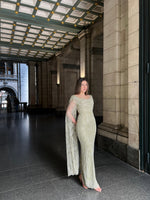 Green Sequins Sparkle Mermaid Sleeveless Cape Evening Dress