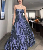 Pretty Forest Green A-Line Long Prom Dresses With Silver Beads Sweet Strapless Satin Evening Dresses