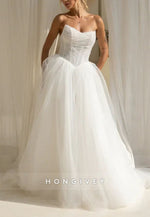 Simple A-Line Tulle Court Train Sleeveless Empire Wedding Dresses