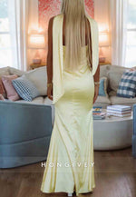 Elegant Strapless Maxi Dresses Trumpet Pleated Prom Dress with Neck Scarf