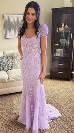 Elegant Appliques Beaded Mermaid Prom Dresses V-Neck Evening Party Dress