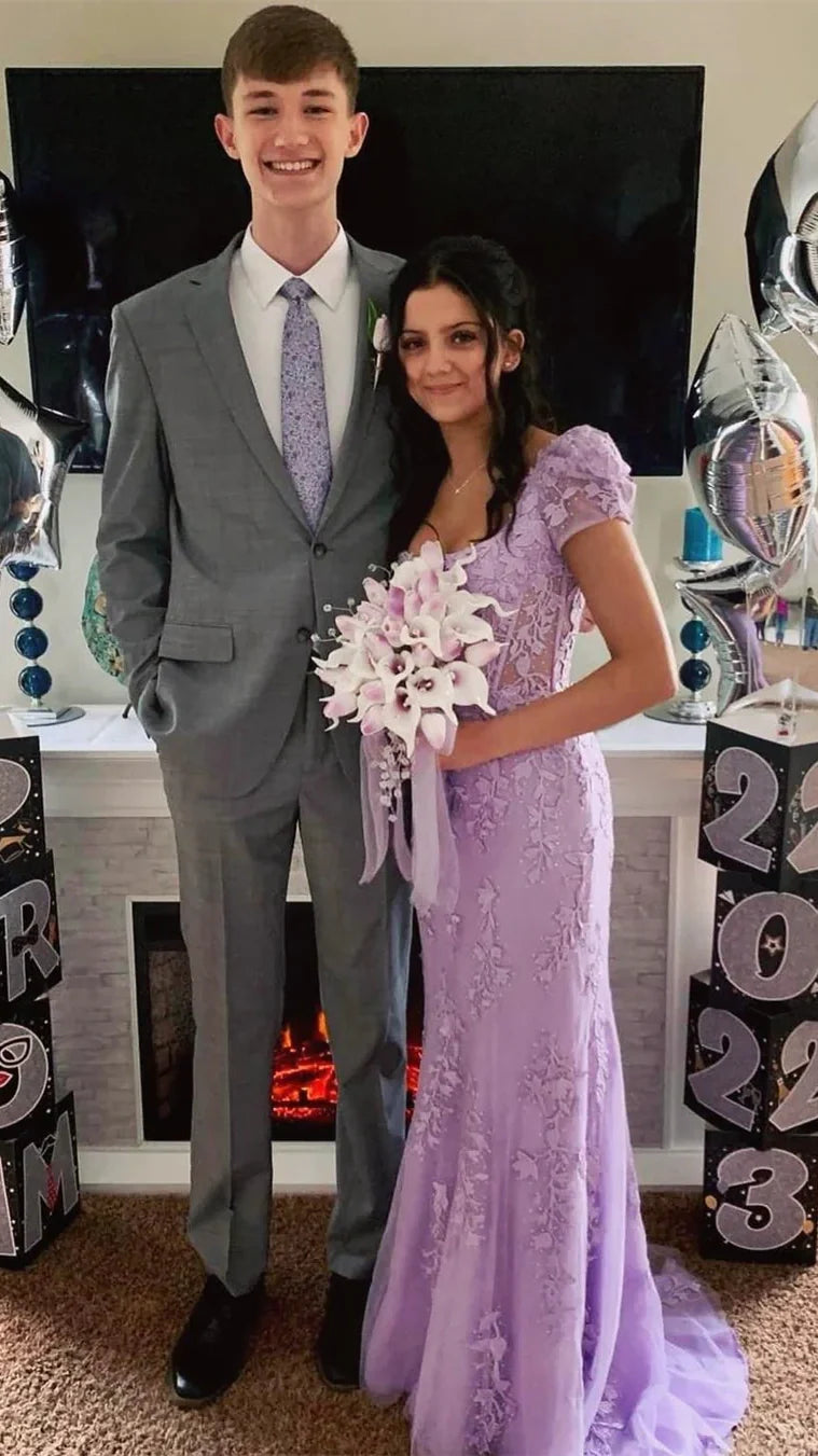 Elegant Appliques Beaded Mermaid Prom Dresses V-Neck Evening Party Dress