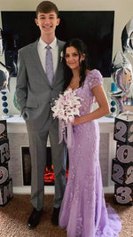 Elegant Appliques Beaded Mermaid Prom Dresses V-Neck Evening Party Dress