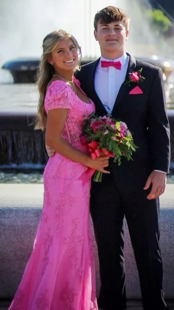 Elegant Appliques Beaded Mermaid Prom Dresses V-Neck Evening Party Dress