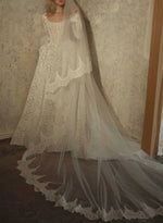 Elegant Square Neck Lace Long Sleeve A-Line Floor-Length Wedding Dress