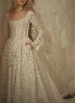 Elegant Square Neck Lace Long Sleeve A-Line Floor-Length Wedding Dress