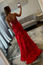 Charming Mermaid Sweetheart Light Blue Prom Gown with Ruffles