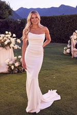 Elegant Mermaid Strapless Elastic Satin Wedding Dress Bridal Gown