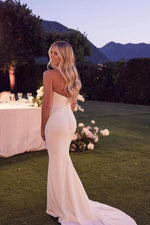 Elegant Mermaid Strapless Elastic Satin Wedding Dress Bridal Gown