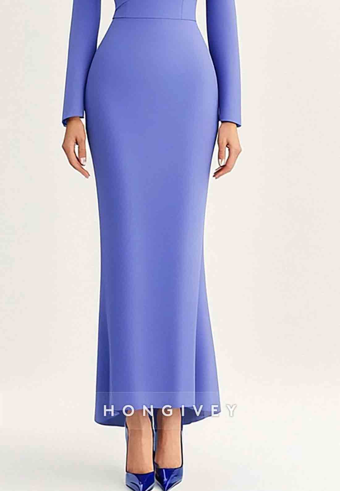 Elegant Purple Dress Ankle-Length Long Sleeve Layered Slim Maxi Dress