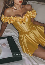 A-Line Off the Shoulder Satin Corset Short Homecoming Dresses with Ruched