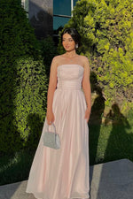 Elegant Strapless A-Line Chiffon Long Prom Dress with Scarf Detail