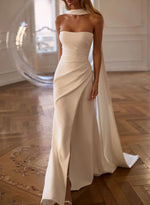 Strapless Sleeveless Shawl Mermaid Slit Floor-Length Wedding Dress