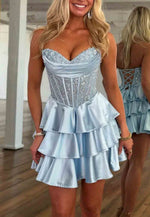 Elegant Sweetheart Homecoming Dress with Lace Corset Bodice and Tiered Skirt