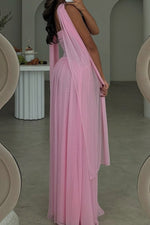 Elegant A Line Sweetheart Pink Long Party Dress with Ruffles Scarf