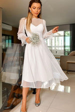 Elegant A-Line Long Sleeve Tea Length Wedding Guest Dresses Evening Party Dresses