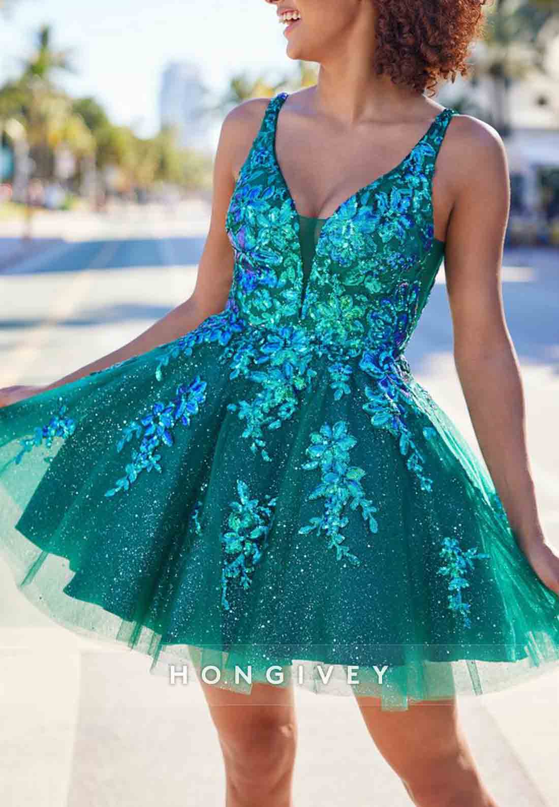 Lilac Sparkly Regular Straps Low Back Tulle A-Line Short Homecoming Dress