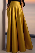Evening Formal Dress Golden A-Line Crew Neck Satin Maxi Dress